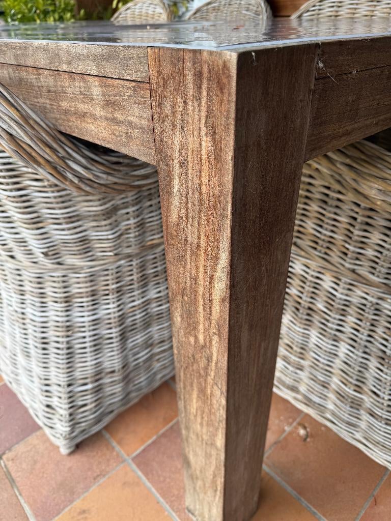 Robuuste Tuintafel + 8x Rotan Diningstoel, Tuin en Terras, Ophalen, Gebruikt, Rechthoekig