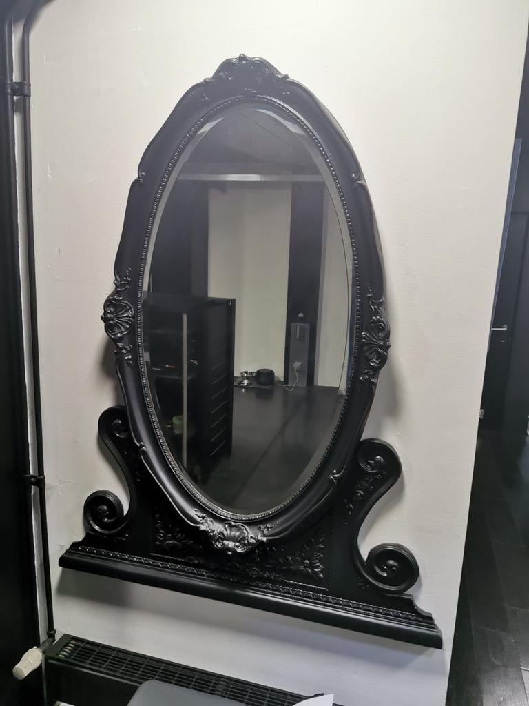 Vintage ovaal spiegel ornament, zwart, kan overschilderbaar, Huis en Inrichting, Woonaccessoires | Spiegels, Ophalen