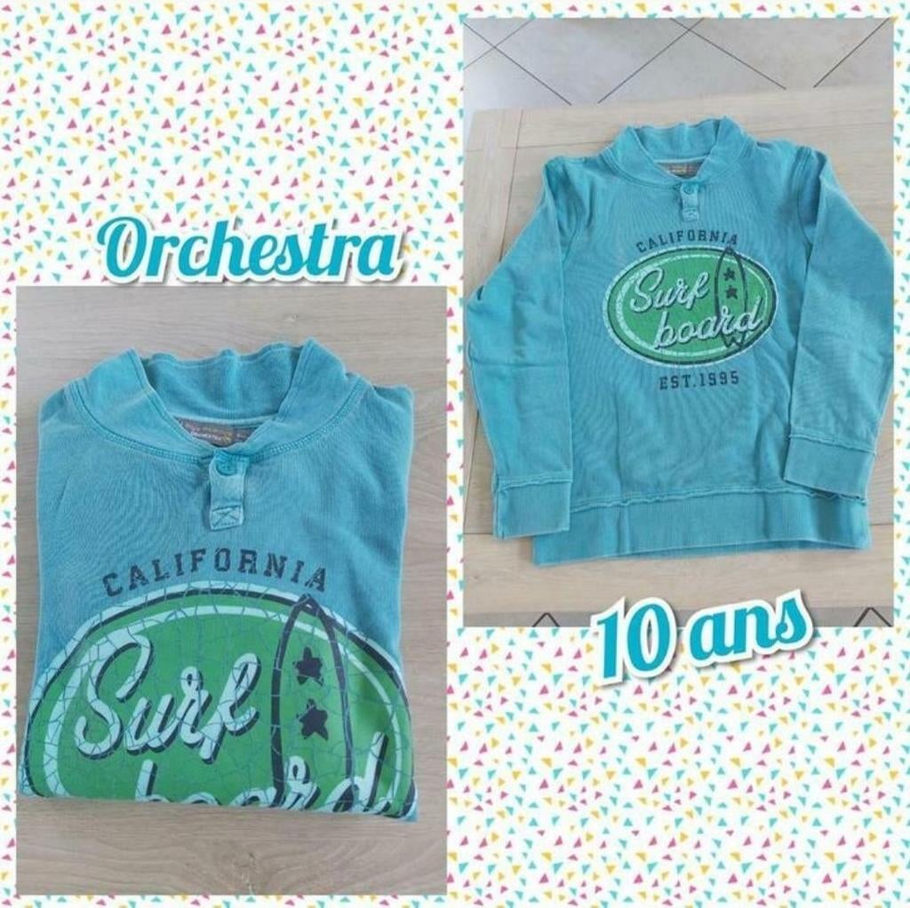 Sweat ML pour garçon -bleu/vert-Orcchestra-T.10 ans, Kinderen en Baby's, Kinderkleding | Maat 140, Gebruikt, Ophalen of Verzenden