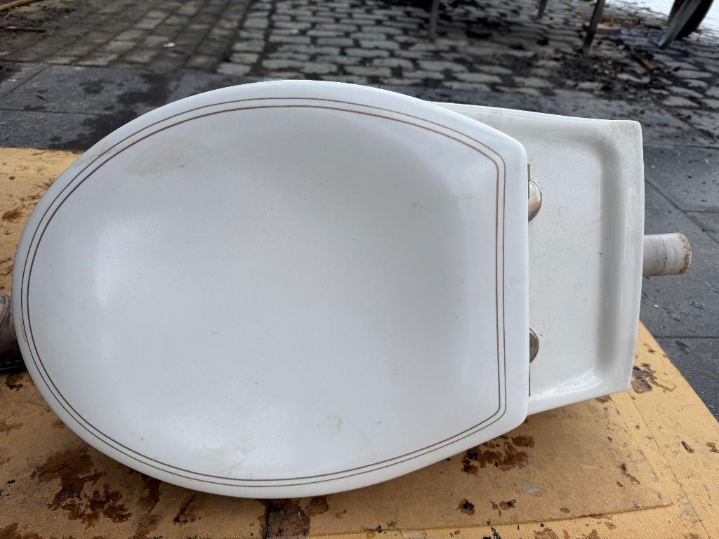 Toilet + toebehoren (spiegel, handdoek- papierhanger, kraan), Ophalen, Gebruikt, Toilet