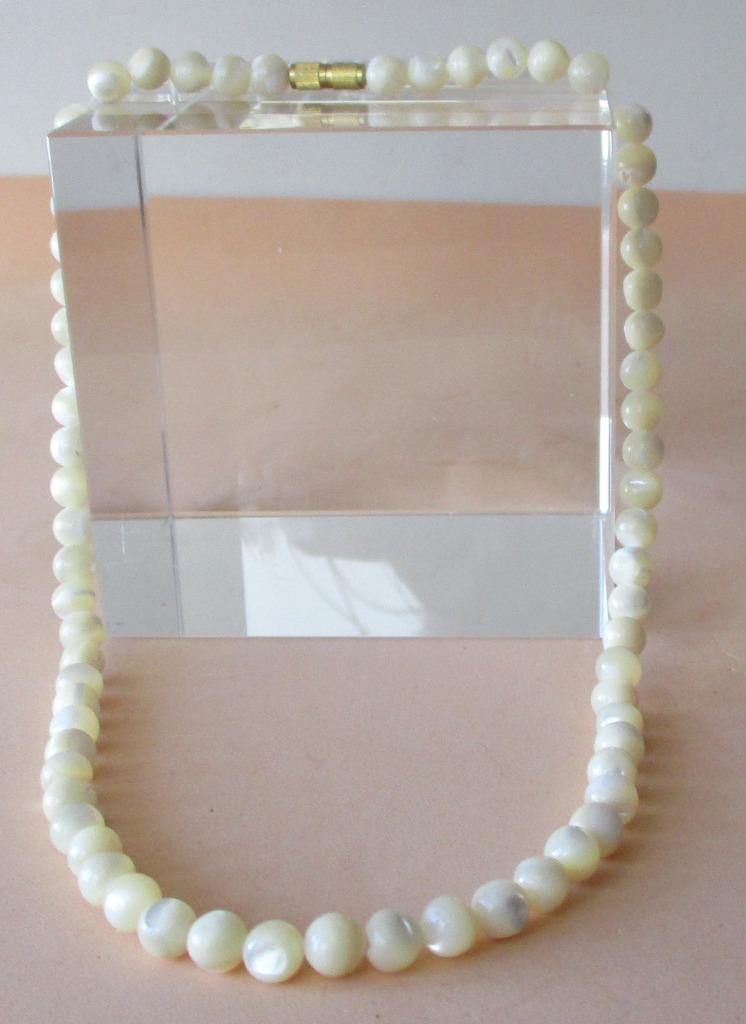 KP04-Ketting-Parelmoer Bol-Ø7mm. 41+41½+42cm.-Wit-, Verzenden, Nieuw, Wit, Steen of Mineraal