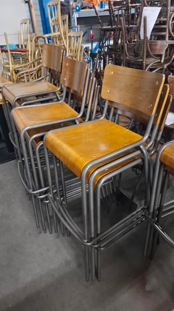 12 horeca kookeiland industriële krukjes metaal eiken zit!, Ophalen of Verzenden, Zo goed als nieuw, Hout