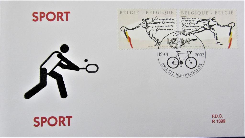 FIRST DAY COVER - BELGIË- TENNIS- WIELRENNEN, Ophalen of Verzenden, Gestempeld, Sport
