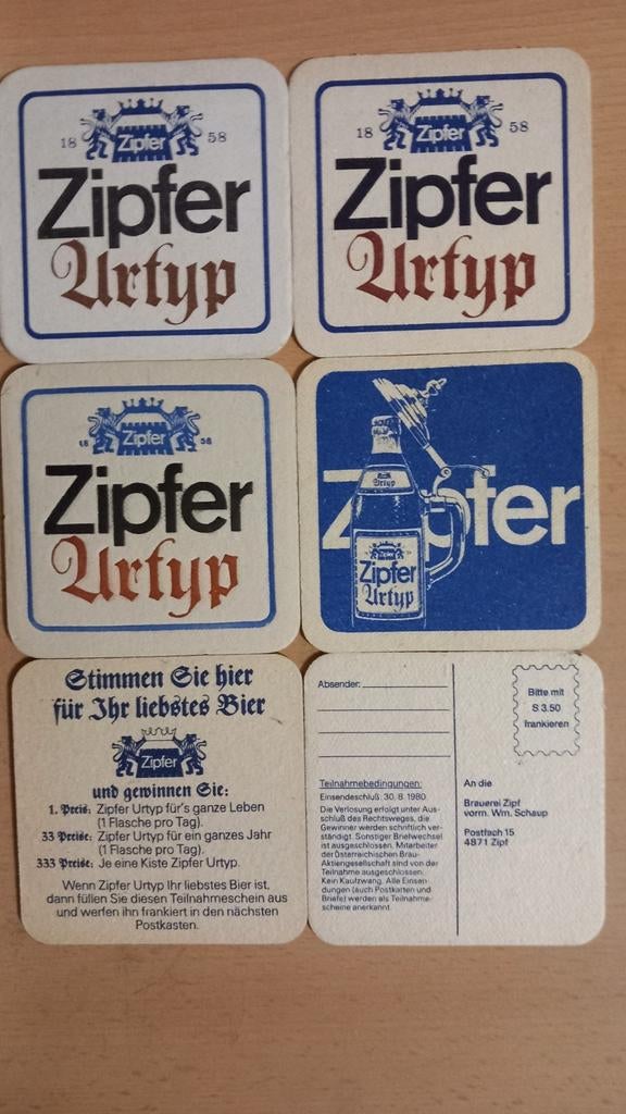 Bierviltjes Zipfer Urtyp (759), Verzamelen, Ophalen of Verzenden, Zo goed als nieuw