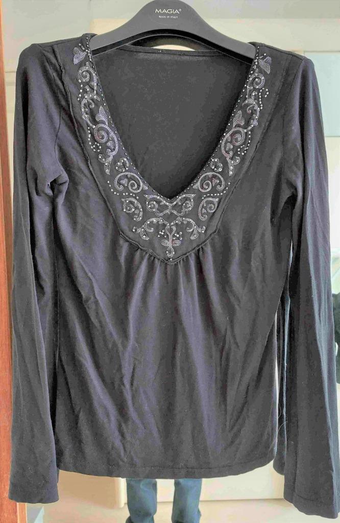 blouse tunique haut pull léger coton en V noir manche L  38, Enlèvement ou Envoi, Comme neuf, Taille 36 (S), Noir