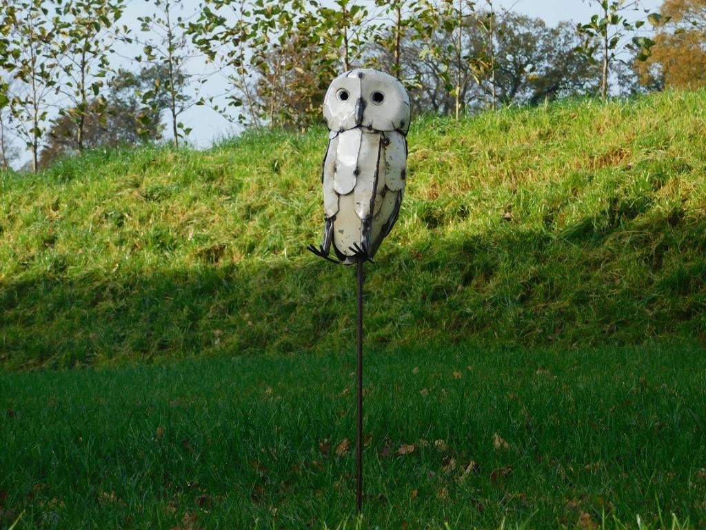 Handgemaakte Uil als Tuinsteker - 83 cm - Metaal, Tuin en Terras, Ophalen of Verzenden