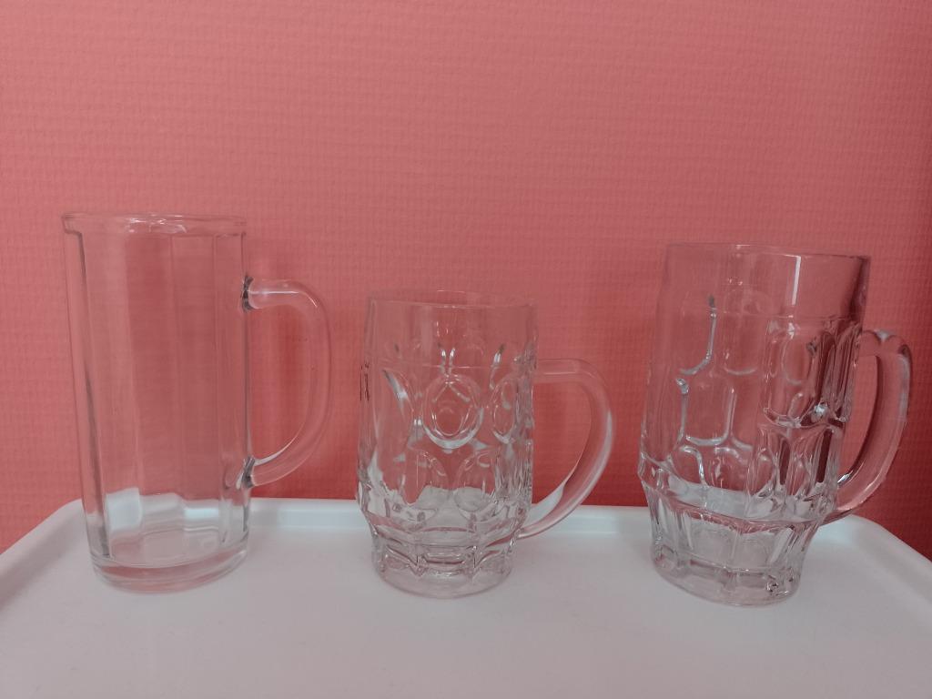 3 bierpullen / bierglazen met handvat, Verzamelen, Ophalen, Gebruikt, Bierglas