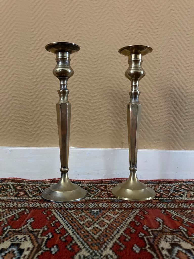 2 koperen kandelaars 32 cm, Antiek en Kunst, Ophalen of Verzenden