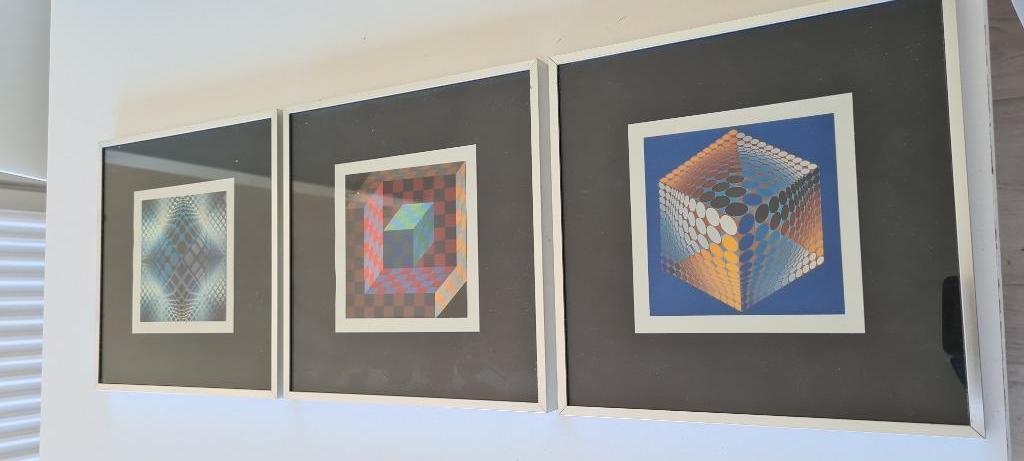 Vasarely 3 kleine werken, OP-ART 60's-70.s, Antiquités & Art, Art | Lithographies & Sérigraphies, Enlèvement ou Envoi