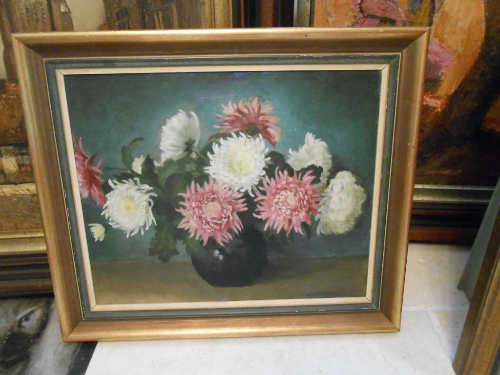 * schilderij olie op doek: Chrysanten, Ophalen of Verzenden