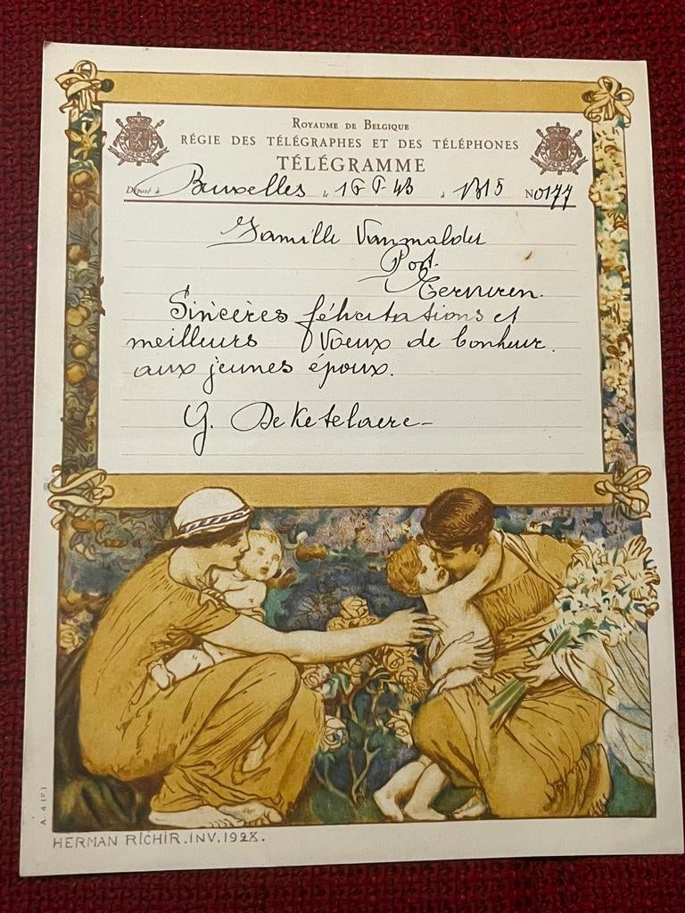 Oude Telegram jaren 40 Brussel, Enlèvement ou Envoi
