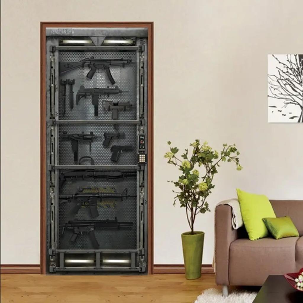 deco porte Mitrailleuse Armoire Modèle Simulation Autocollan, Enlèvement ou Envoi, Neuf