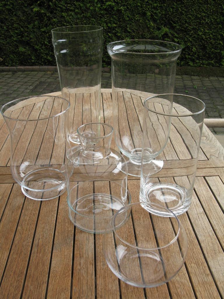 Windlichten of vazen in glas Groot model KOOPJE, Huis en Inrichting, Woonaccessoires | Vazen, Zo goed als nieuw, Glas, Ophalen