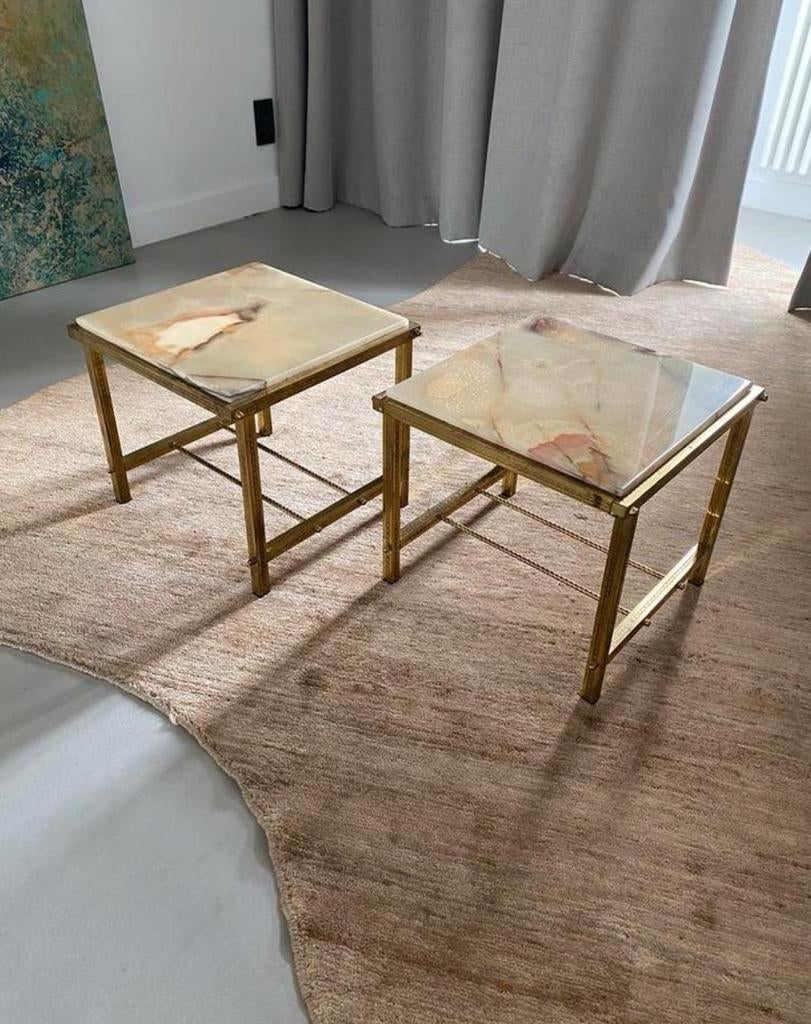 Vintage set van 2 bijzettafels jaren 80, Antiek en Kunst, Ophalen