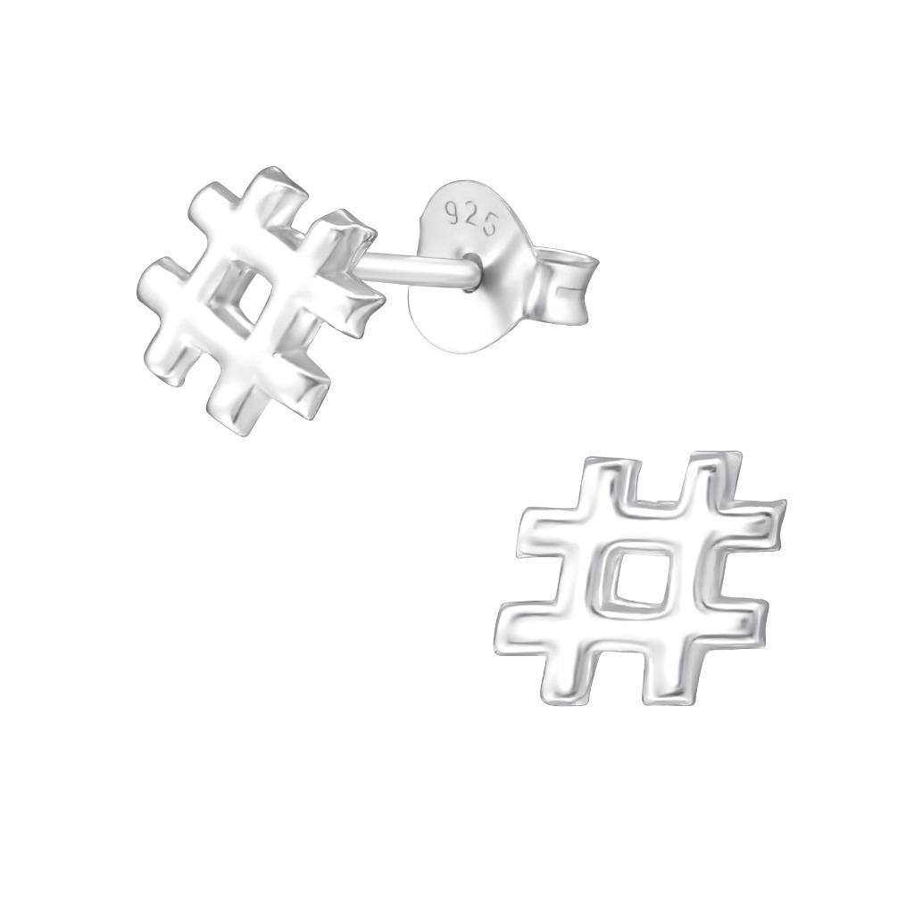 Boucles d'oreilles en argent sterling 925 # hashtag, Enlèvement ou Envoi, Argent, Argent, Neuf
