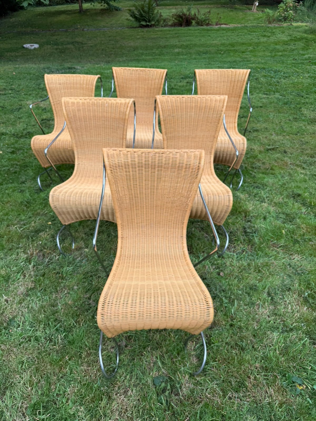 Set van 6 vintage fauteuils van geweven rotan, Huis en Inrichting, Ophalen, Overige materialen, Overige kleuren, Zo goed als nieuw