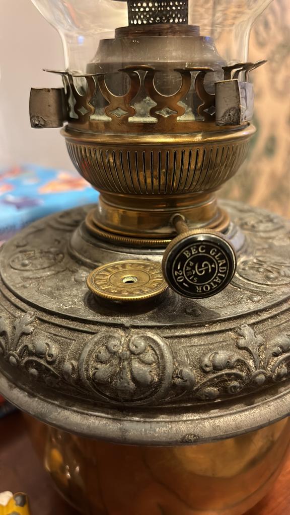 OPRUIMING – Brevete olielamp (antiek, decoratief), Antiek en Kunst, Ophalen, Brons