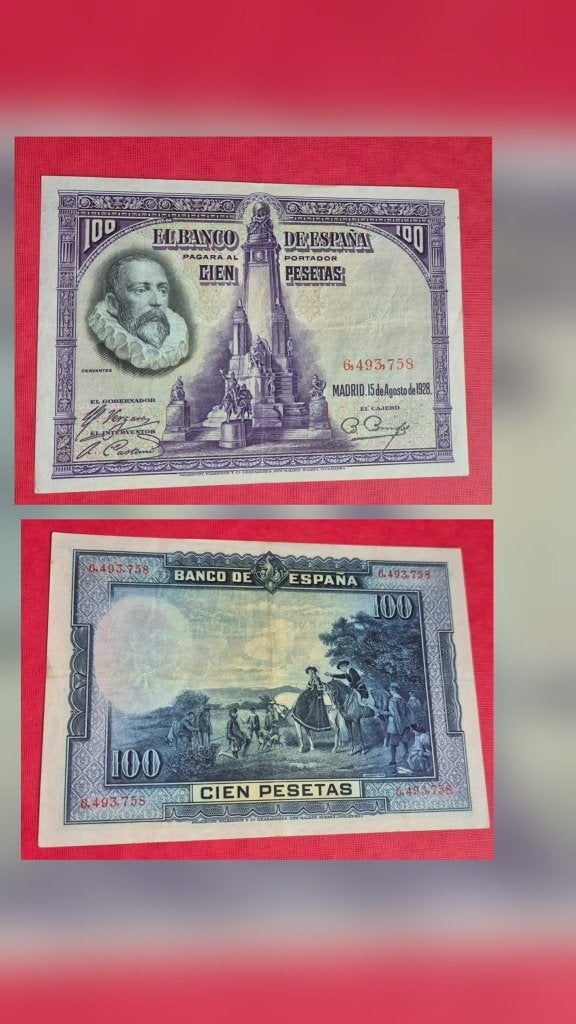 100 pesetas 1928 Spanje P76, Postzegels en Munten, Ophalen of Verzenden, Overige landen, Los biljet