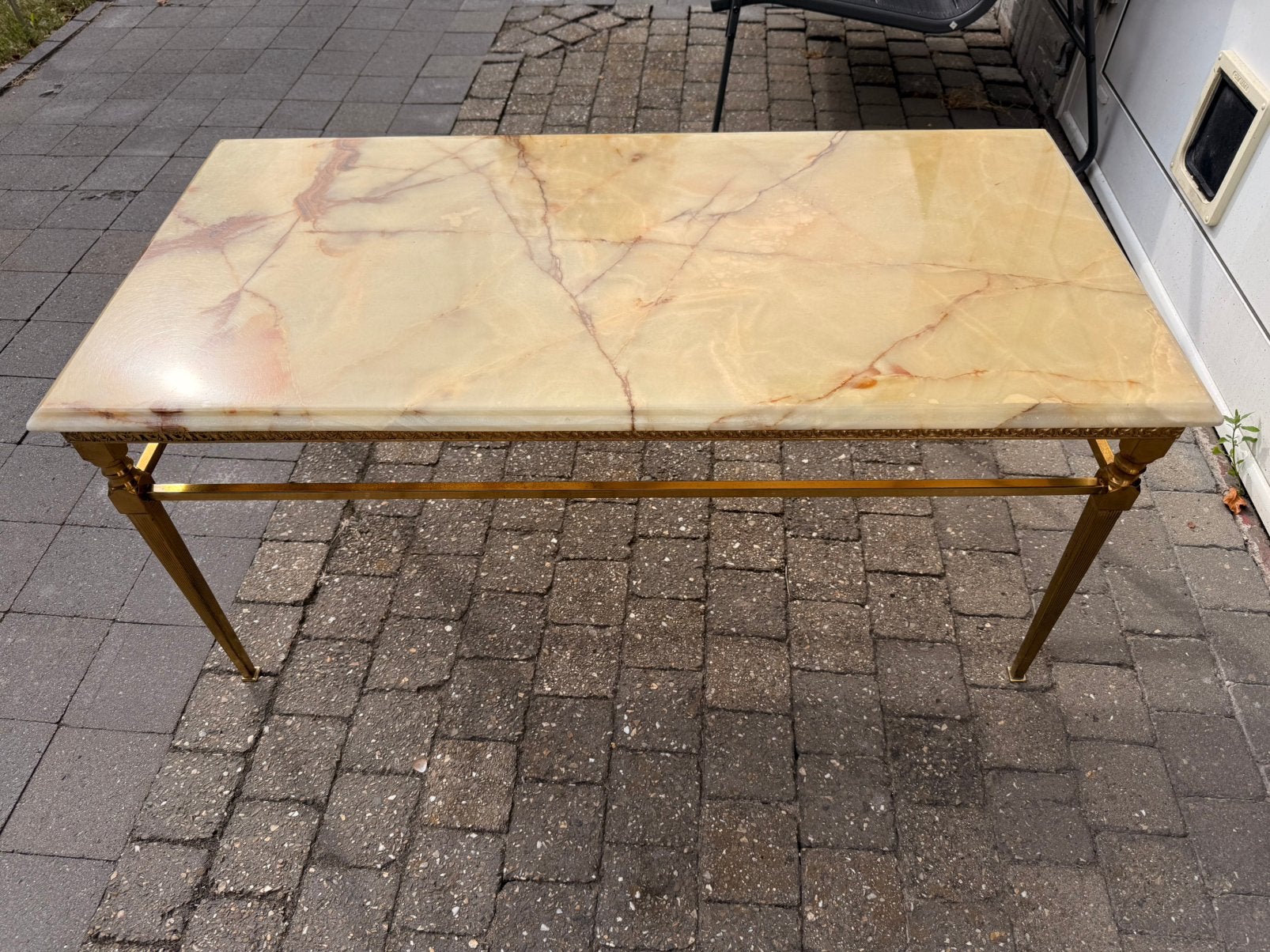 Vintage Hollywood Regency salontafel - Messing & Onyx, Huis en Inrichting, Tafels | Salontafels, Ophalen, Zo goed als nieuw, Rechthoekig