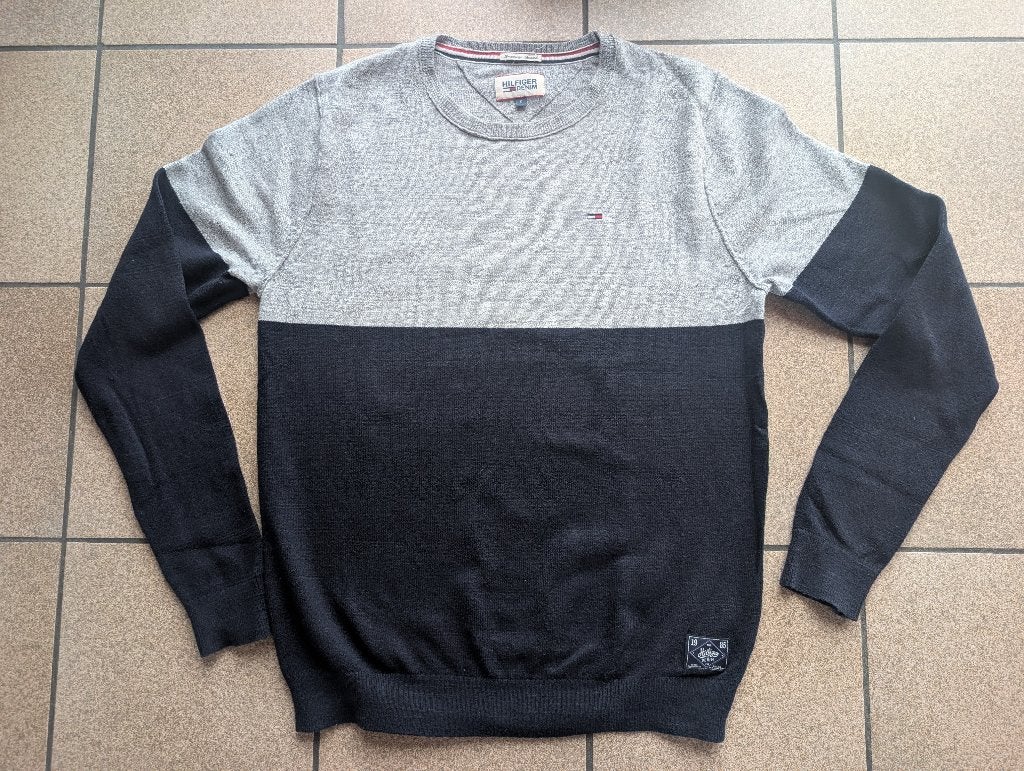 Grijs- blauwe trui: Tommy Hilfiger, Kleding | Heren, Truien en Vesten, Ophalen of Verzenden, Tommy hilfiger, Grijs, Gedragen