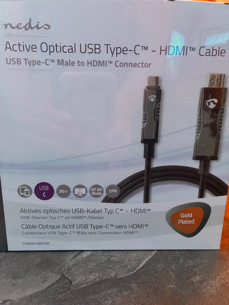 Câble HDMI USB Type-C optique actif, Enlèvement ou Envoi, Neuf, 10 mètres ou plus, Câble optique