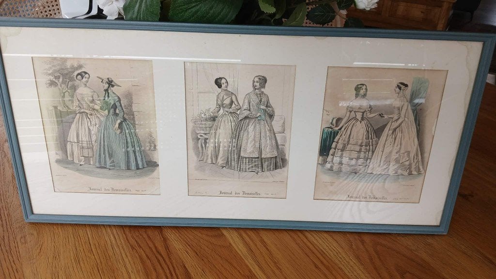 cadre triptyque authentiques gravures de mode d'époque(1845), Enlèvement ou Envoi, Mode, 1800 - 1899