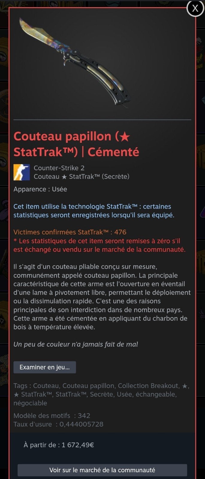COUNTER STRIKE : COUTEAU PAPILLON CÉMENTÉ STATTRAK