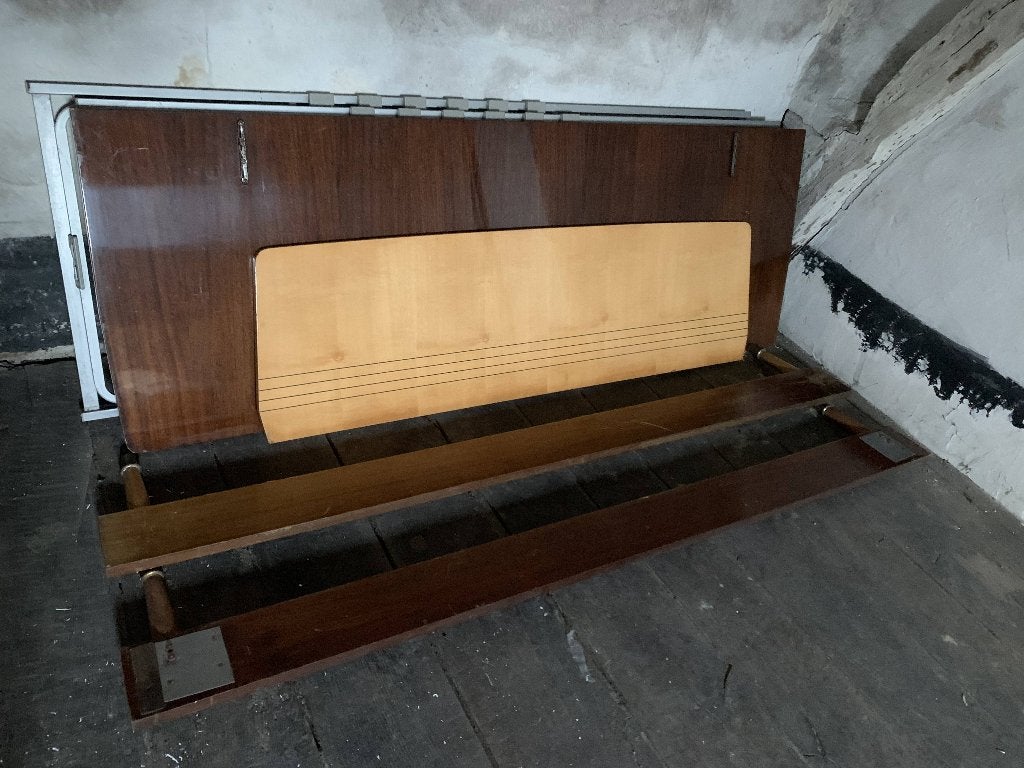 Tête et pied de lit vintage 140 cm, années 60, placage noyer, Ophalen