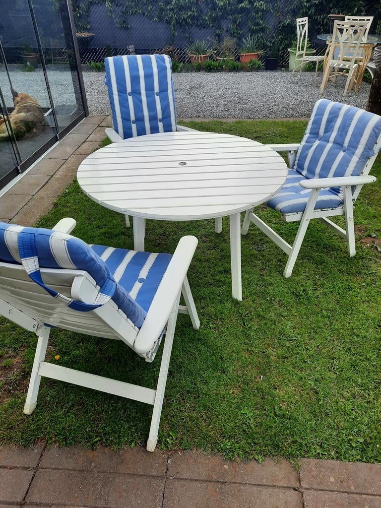 Tuitafel met 3 stoelen, Tuin en Terras, Tuinsets en Loungesets, Ophalen, Hout
