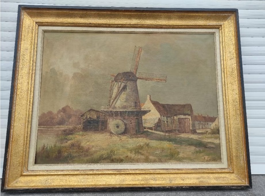 huile sur toile moulin signe Gustave pynaert, Antiek en Kunst, Ophalen, Doek