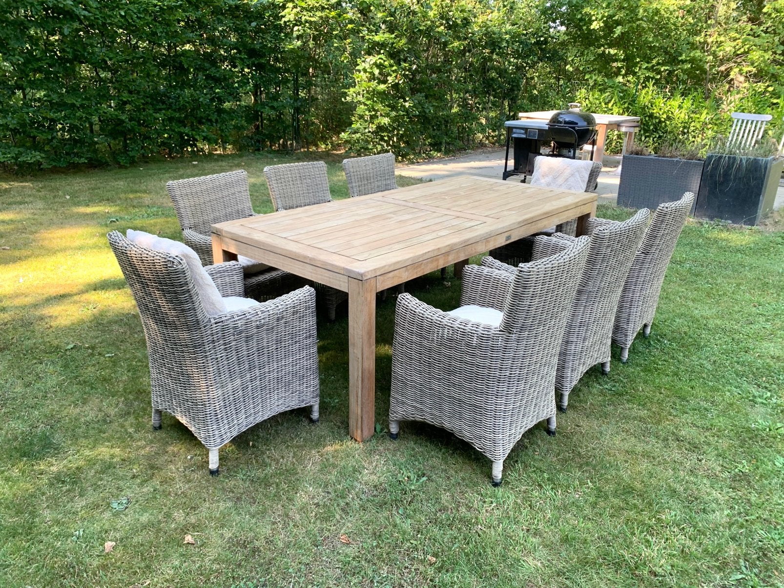 ️Grote Teak & Wicker rotan fauteuils Tuinset ️, Ophalen, Zo goed als nieuw, Wicker, Tuinset