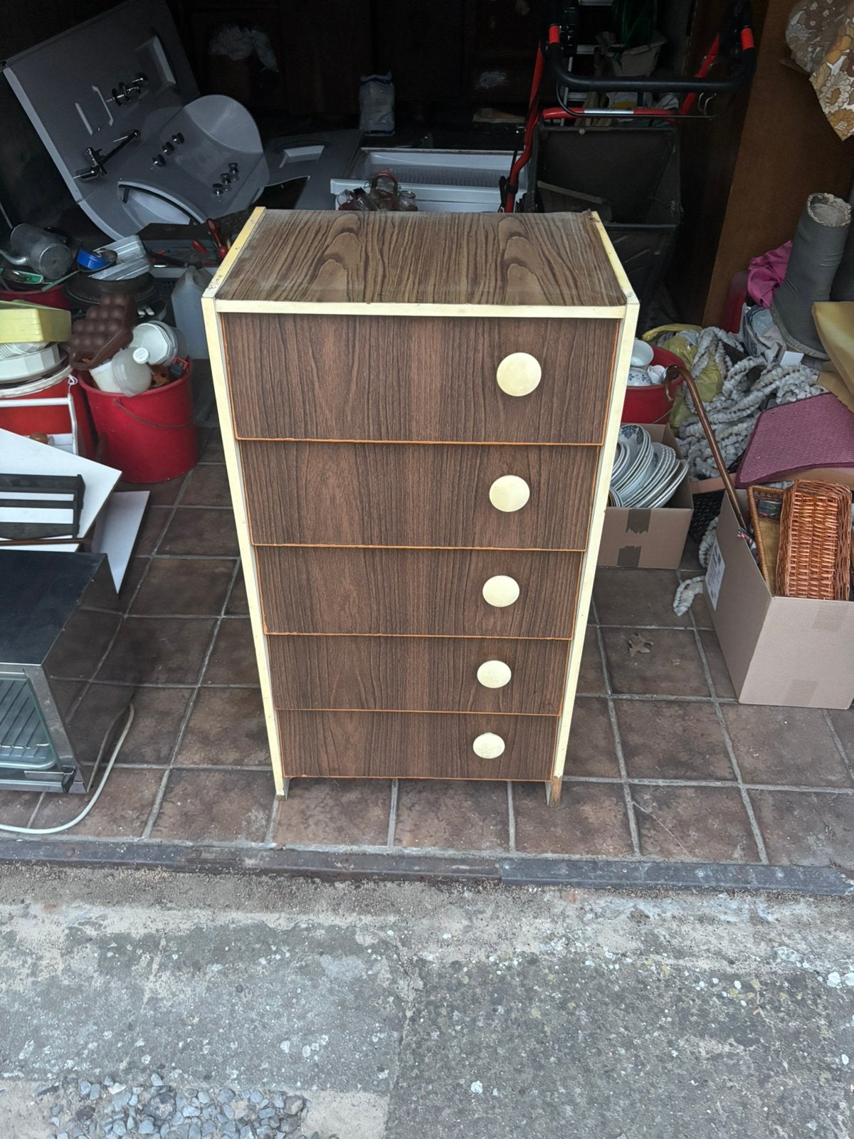 Vintage ladekast - 5 lades - retro houtlook, Ophalen, Minder dan 50 cm, Gebruikt, 5 laden of meer