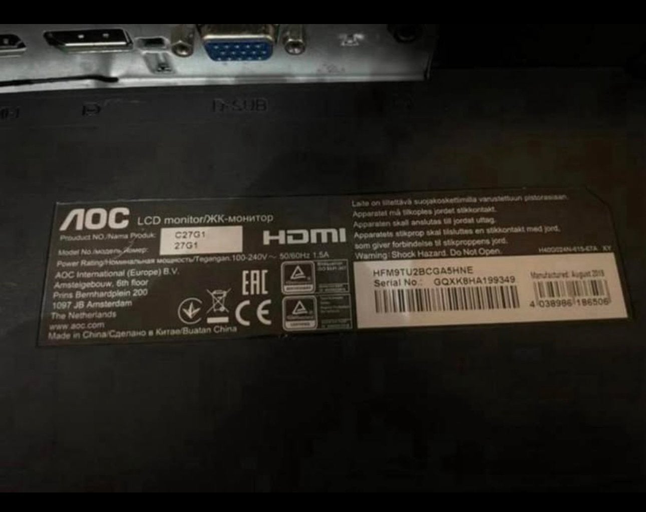 Écran AOC C27G1 pour pièce, Informatique & Logiciels, Enlèvement, Ne fonctionne pas