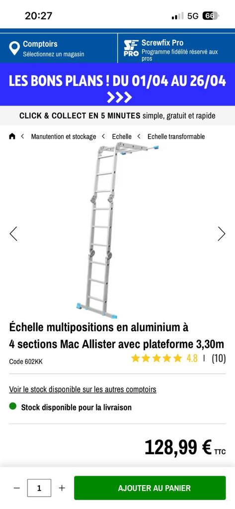 Échelle multipositions en aluminium à 4 sections 3,30m, Neuf, 2 à 4 mètres, Pliable ou rétractable/escamotable, Échelle