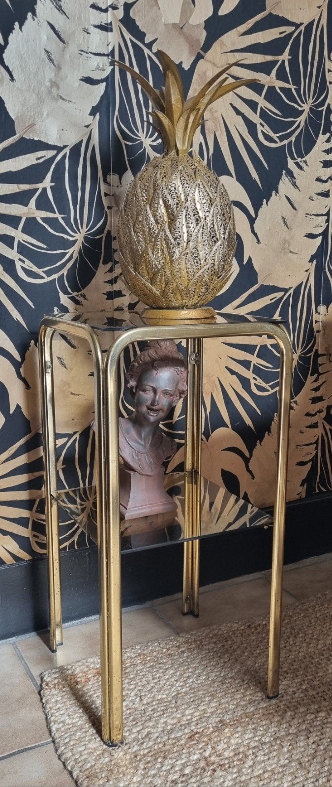 Superbe table d'appoint/sellette vintage Années 70, Vintage, Moins de 55 cm, Verre, Enlèvement