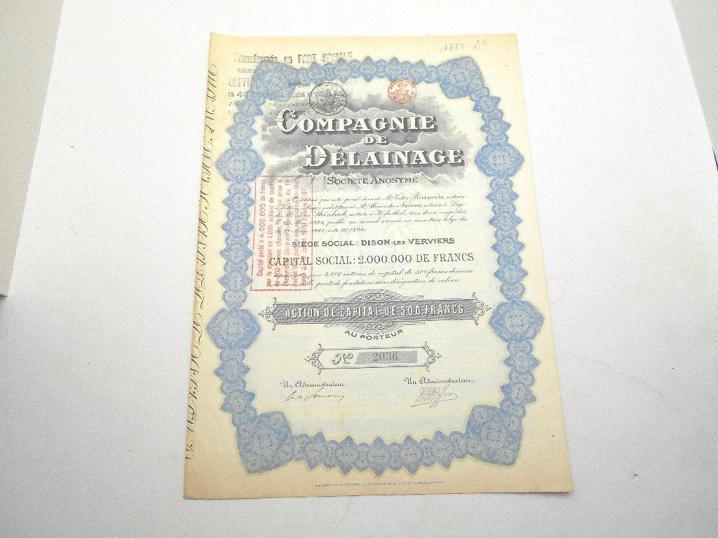 action " Compagnie de delainage " Dison Verviers 1924, Postzegels en Munten, Aandelen en Waardepapieren, Ophalen of Verzenden