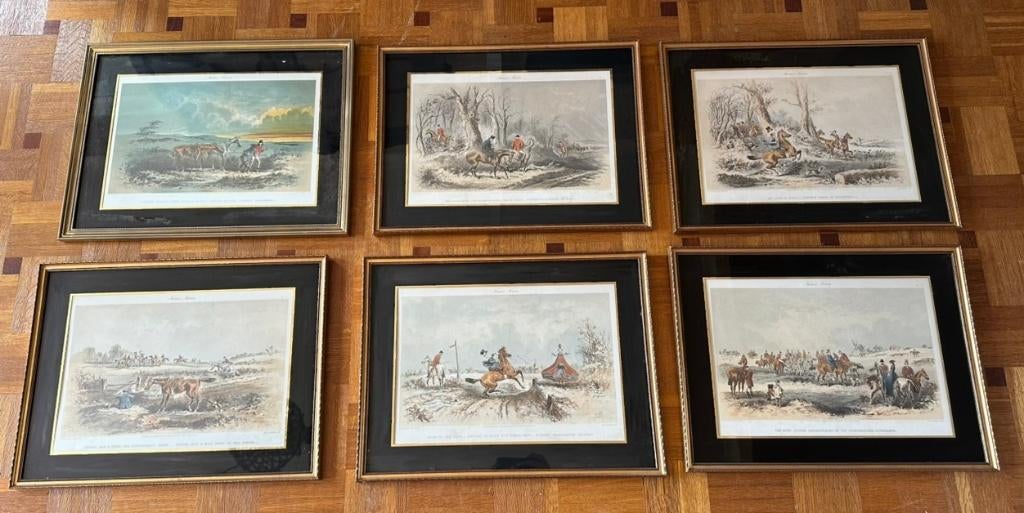 6 tableaux de scène de chasse de style anglais (53 x 40 cm), Enlèvement