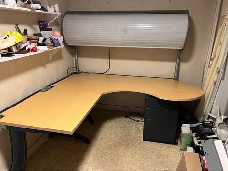 Grote hoekbureau met ladenkast en opzetkast, Huis en Inrichting, Bureaus, Ophalen, Zo goed als nieuw, Hoekbureau