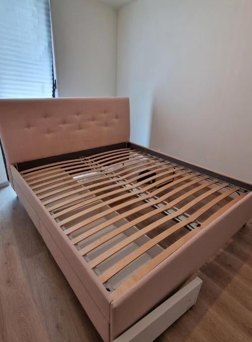 Gestoffeerd tweepersoonsbed met 4 opberglades, IKEA 180x200, Autres couleurs, Enlèvement, Utilisé, 180 cm