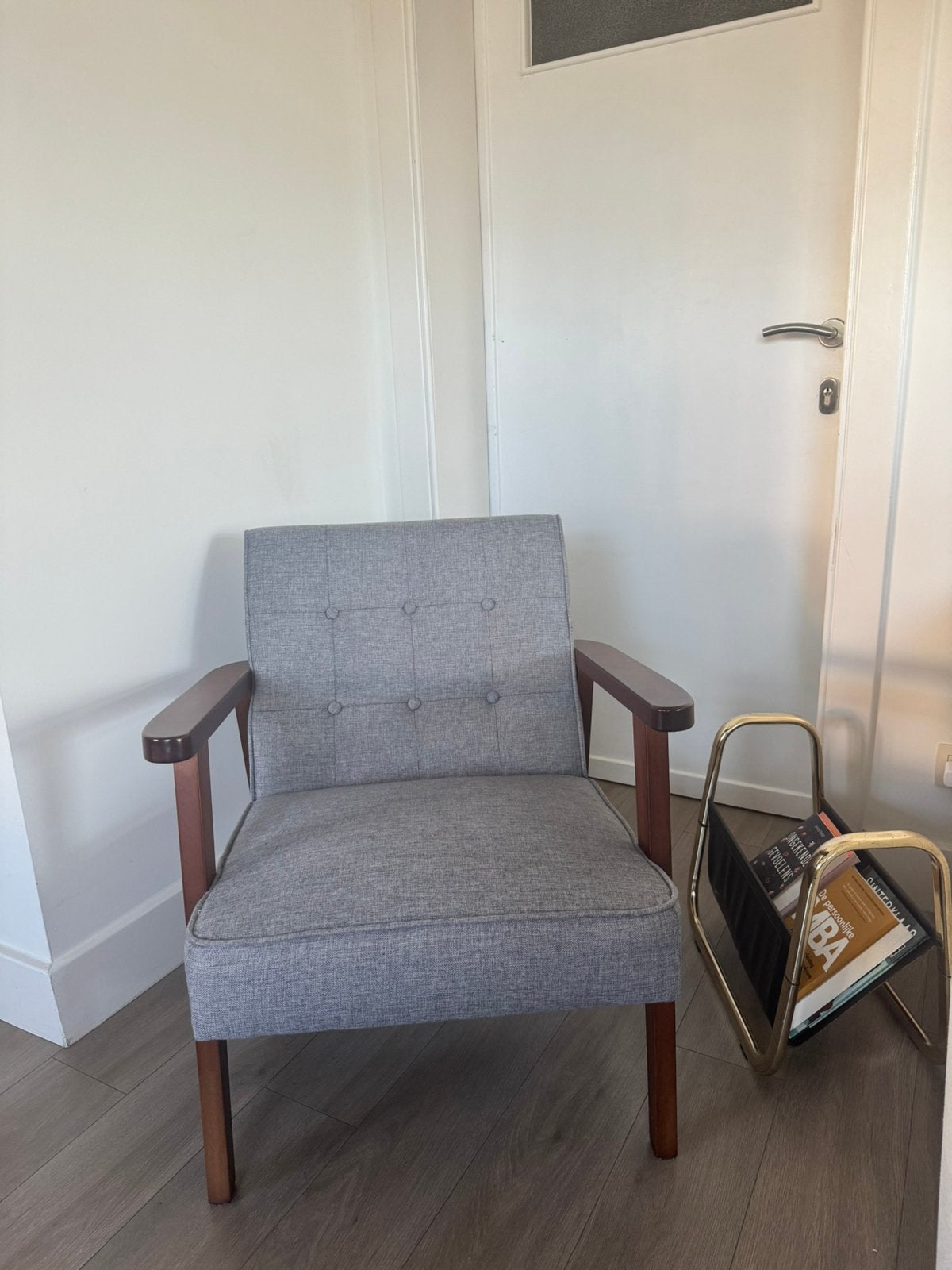 Vintage/retro grijs zeteltje - fauteuil, Huis en Inrichting, Ophalen, Zo goed als nieuw