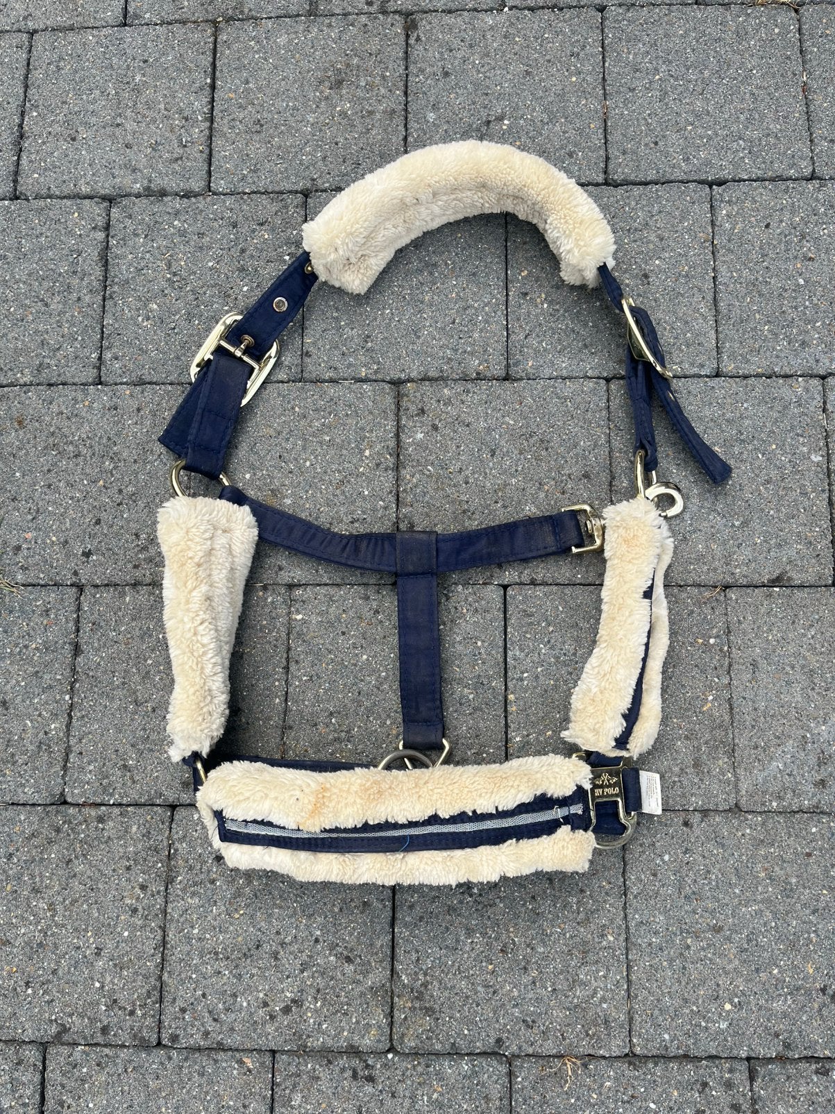 Halster met bont maat pony, Dieren en Toebehoren, Zo goed als nieuw, Blauw, Halster, Verstelbaar