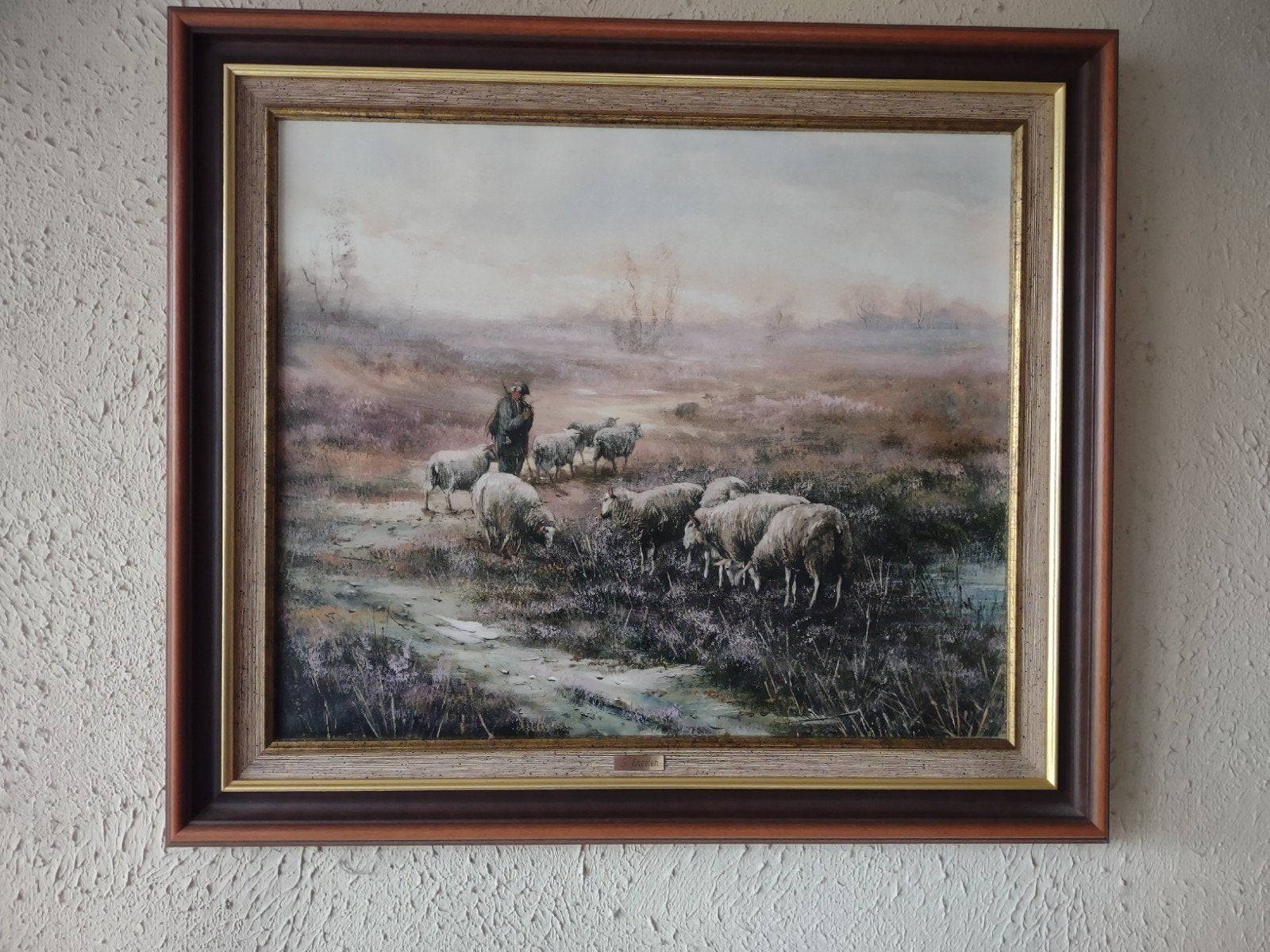 Schilderij L. Engelen - Herder met schapen op de heide, Ophalen, Ingelijst