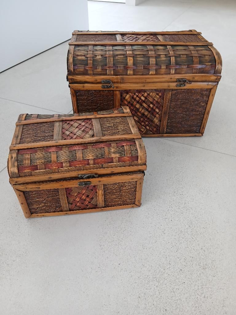 2x rieten decoratie kistjes., Enlèvement, Utilisé, Autres matériaux