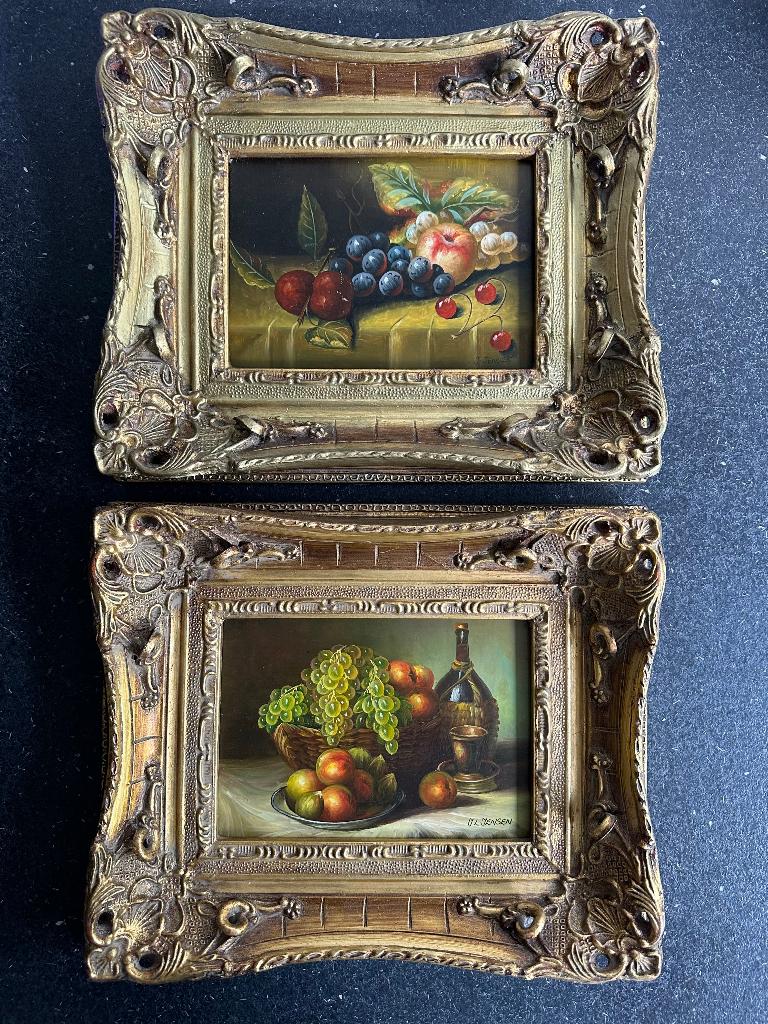 Paire tableaux natures mortes huile sur bois, Antiquités & Art, Enlèvement