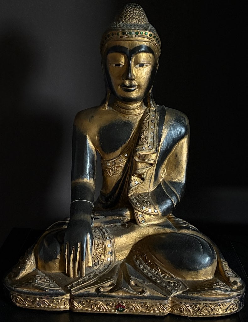Ancienne statue de Bouddha Mandalay en Bois - Birmanie 1950, Antiquités & Art, Art | Art non-occidental, 40 cm, Enlèvement ou Envoi