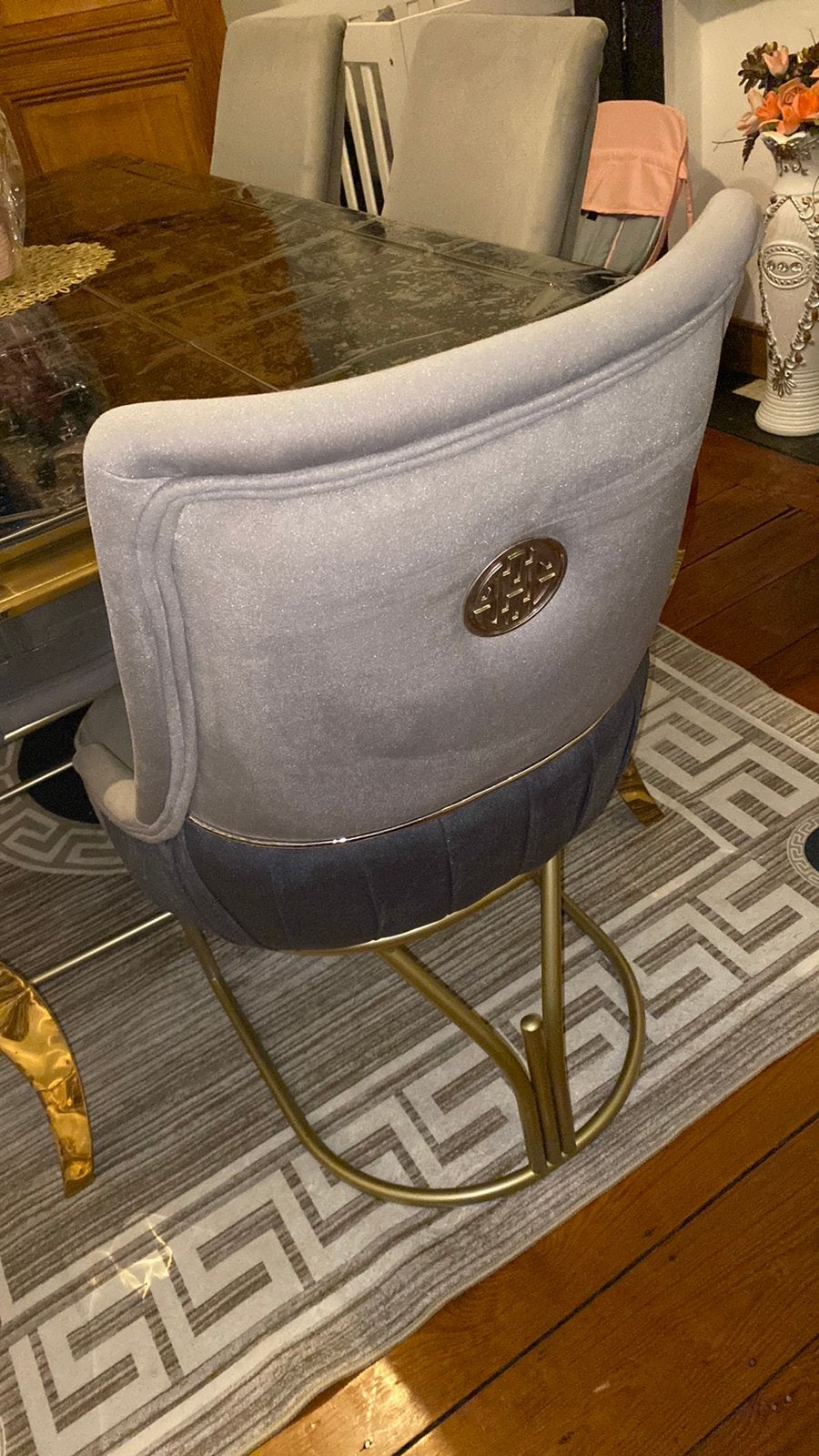 Chaise en velours, Enlèvement, Comme neuf, Gris, Cinq, Six Chaises ou plus