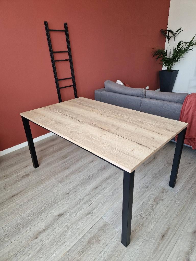 Eettafel eik/industrieel, Huis en Inrichting, Tafels | Eettafels, Ophalen, 100 tot 150 cm, Eikenhout, 50 tot 100 cm