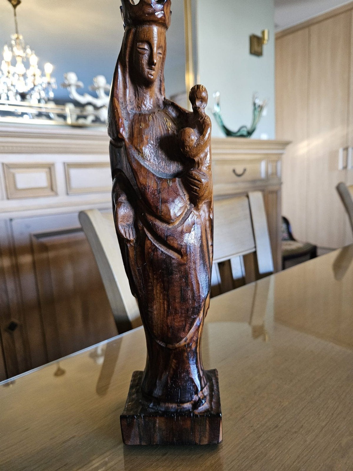 Eikenhouten Mariabeeld, Antiek en Kunst, Ophalen, Beeld, Hout, Bruin