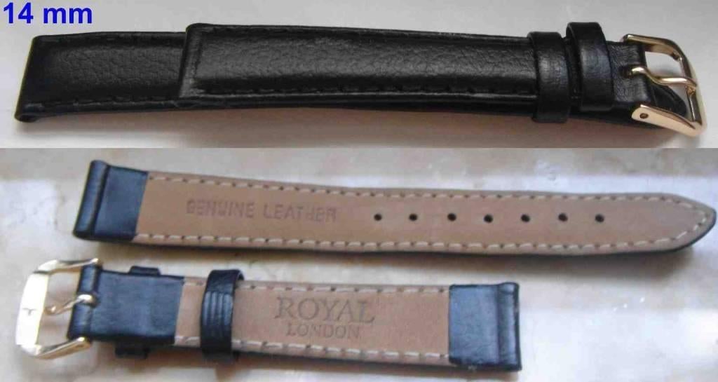 Bracelet Royal London en cuir noir, de 14 mm, boucle dorée, Handtassen en Accessoires, Armbanden, Ophalen of Verzenden, Nieuw