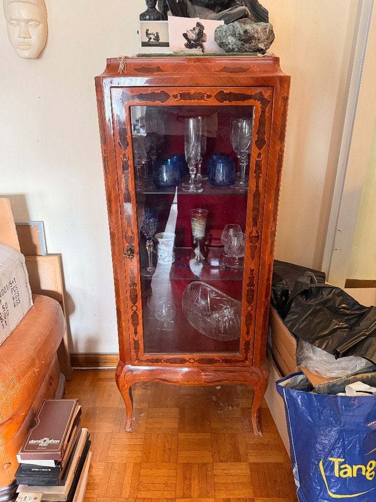 Vitrine de style Louis XV en marqueterie de bois de rose, 25 à 50 cm, Avec porte(s), Comme neuf, Enlèvement